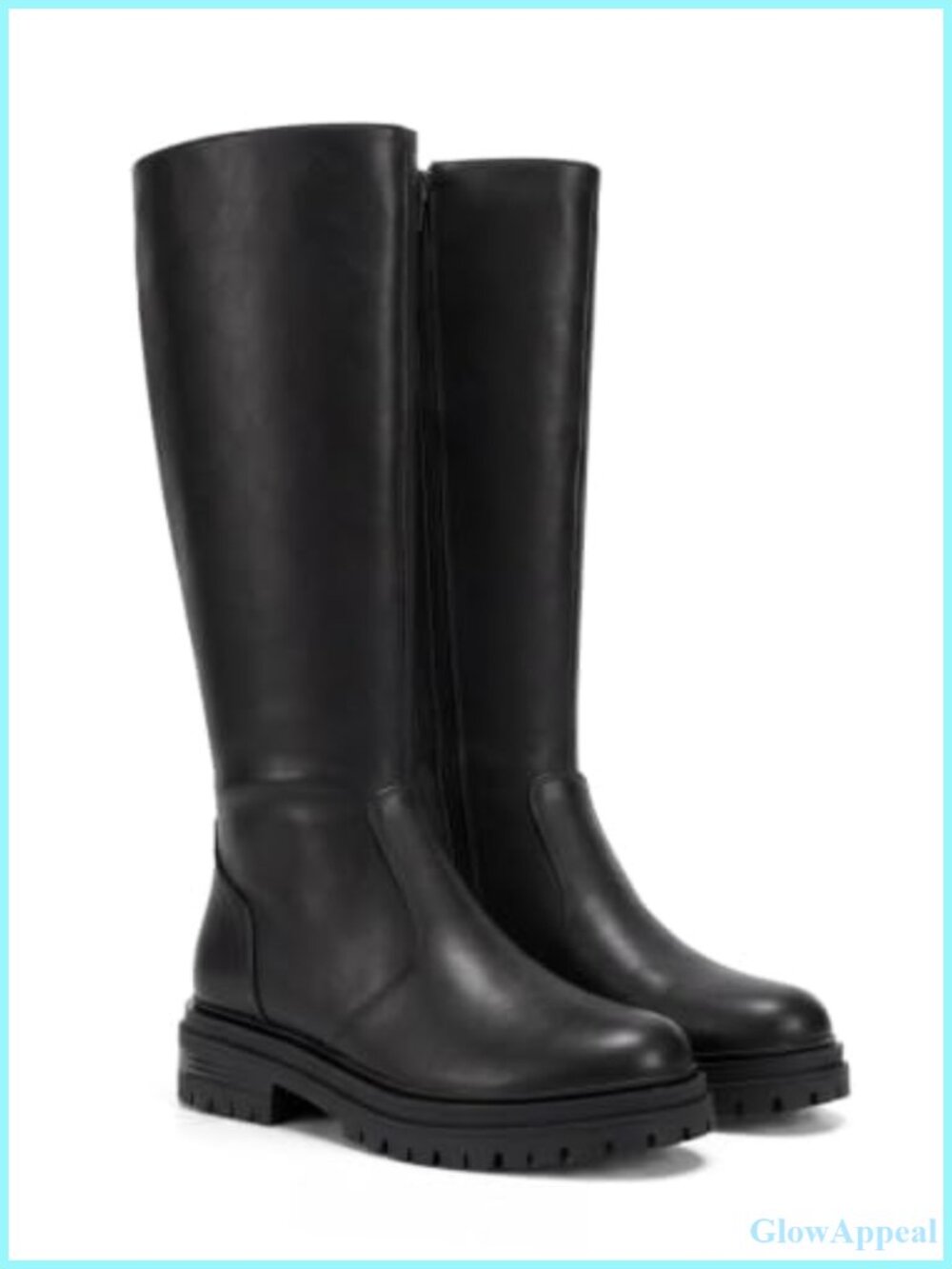 Women's Knee High Platform Boots Chunky Low Heel Lug Sole Zip Faux Leather